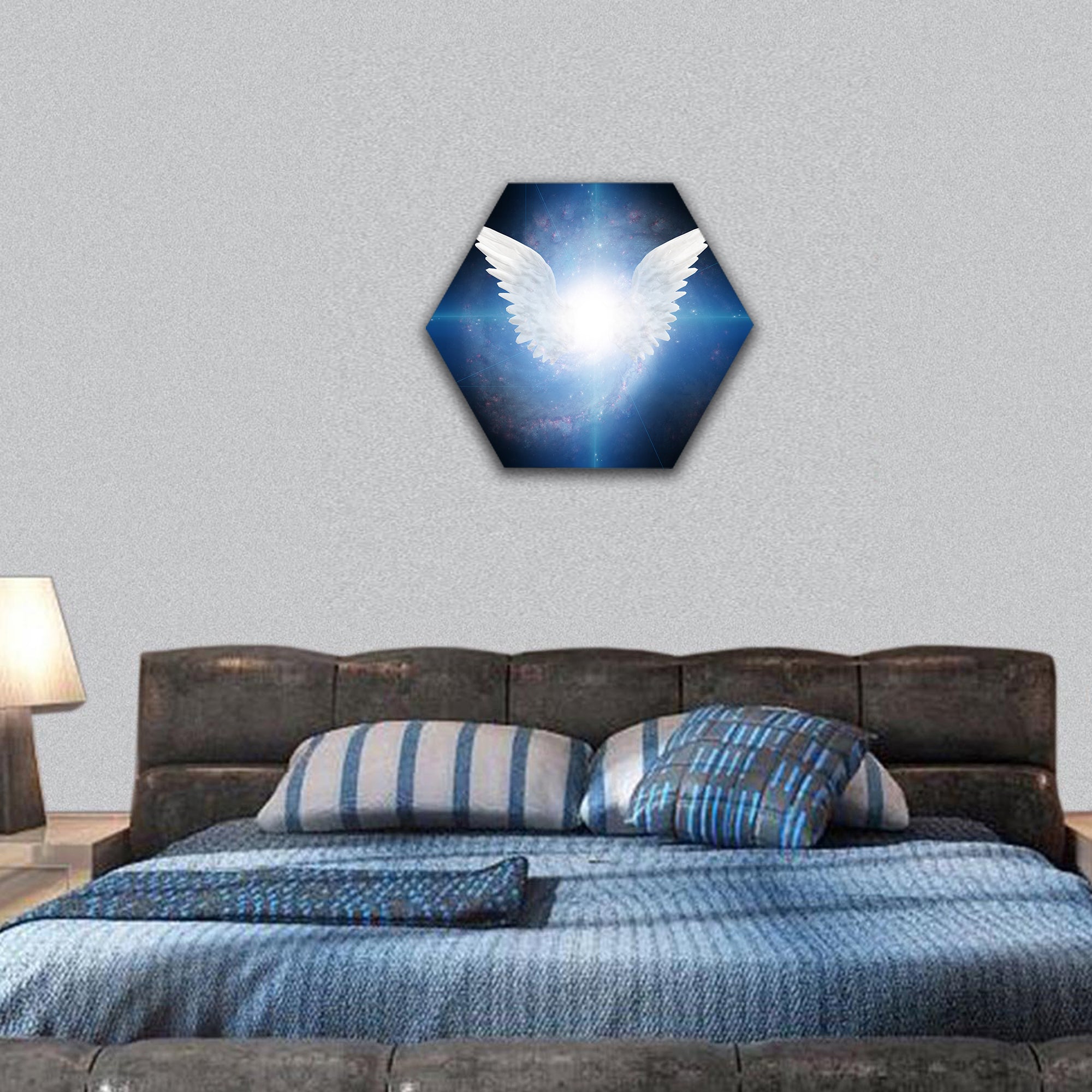 Angel winged hexagonal canvas wall art