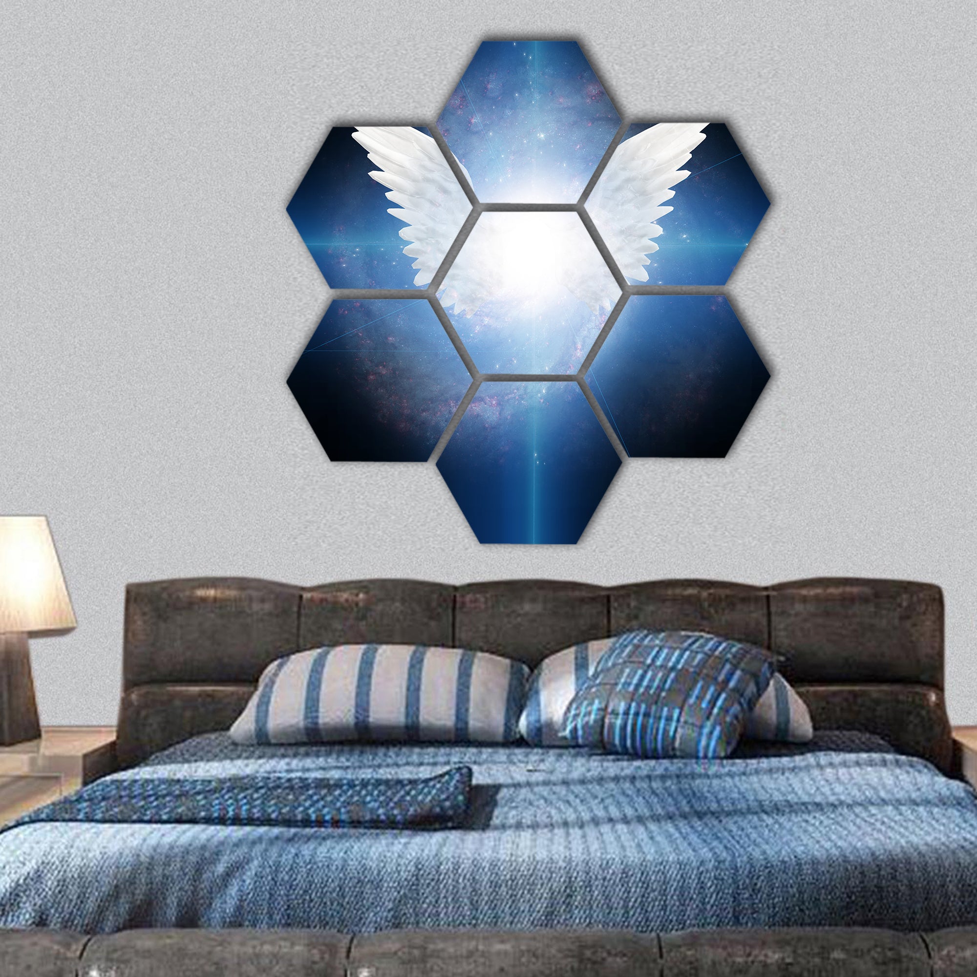 Angel winged hexagonal canvas wall art