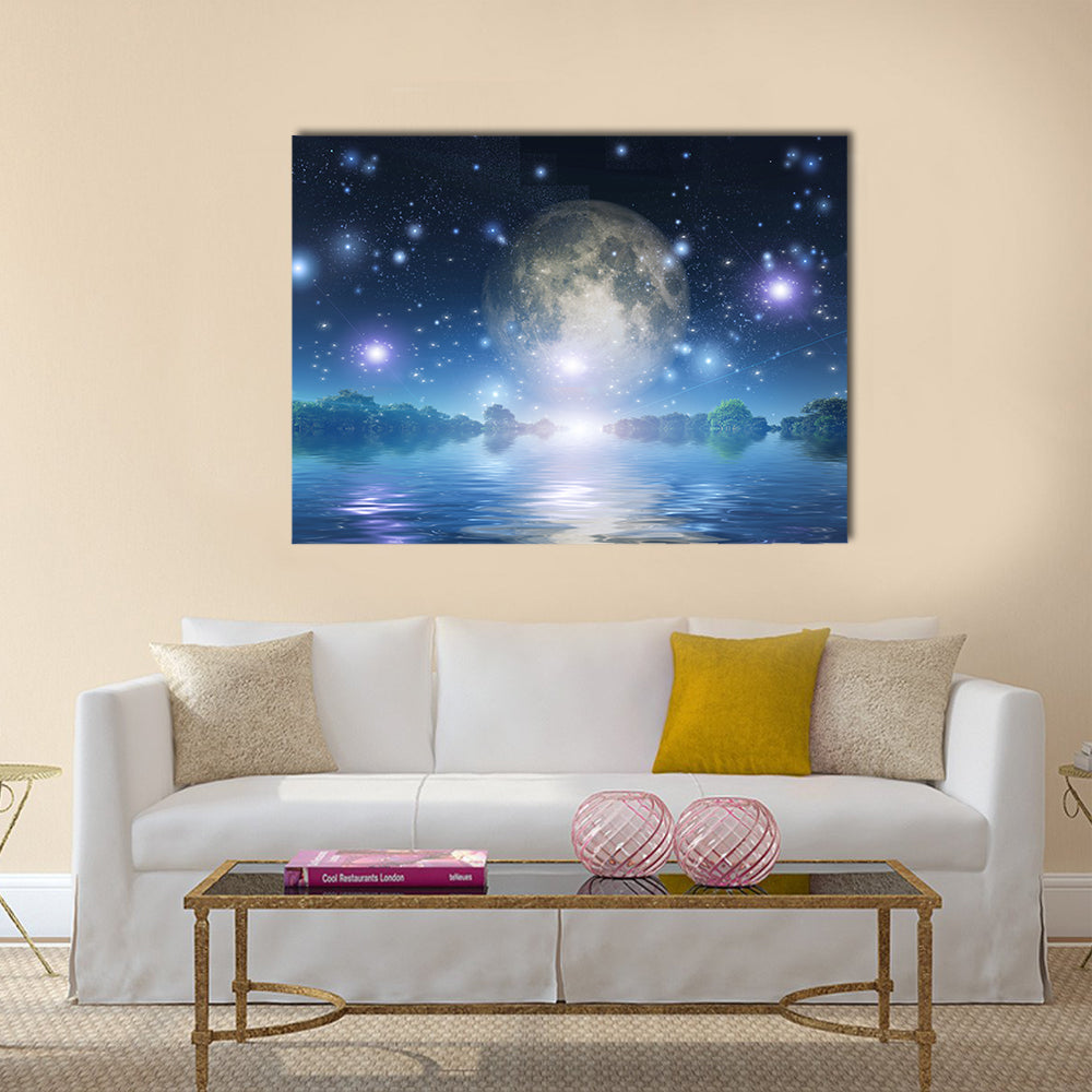 Moonrise over water Multi Panel Canvas Wall Art