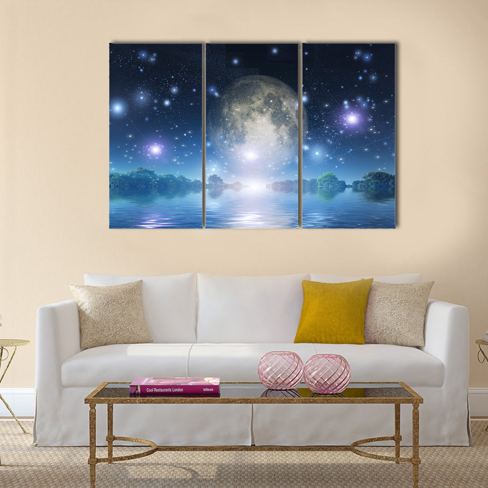 Moonrise over water Multi Panel Canvas Wall Art