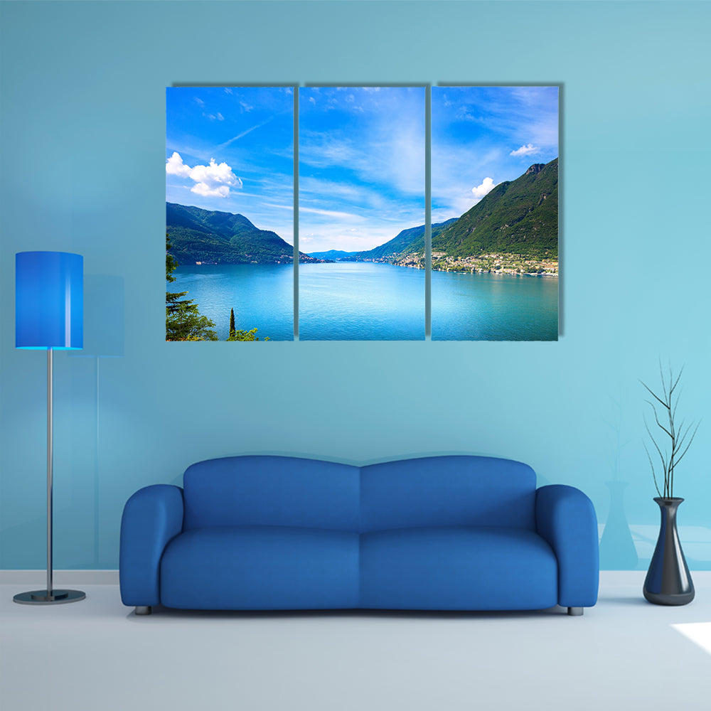 Como Lake landscape Cernobbio village, trees, and water Italy, Europe multi panel canvas wall art