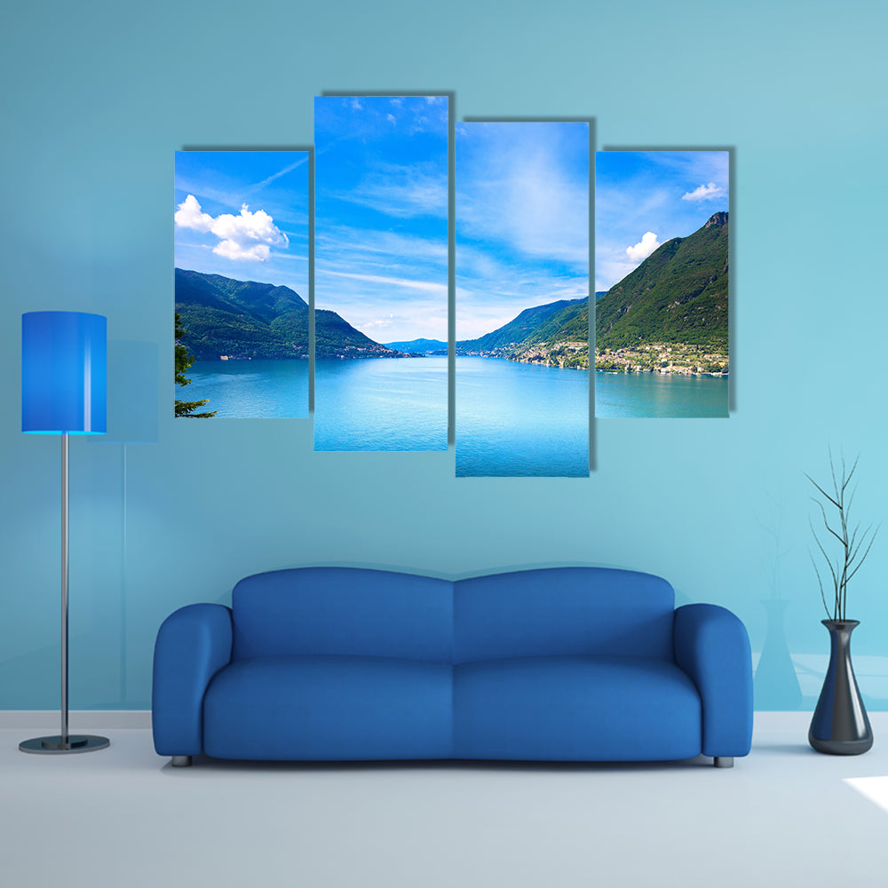 Como Lake landscape Cernobbio village, trees, and water Italy, Europe multi panel canvas wall art