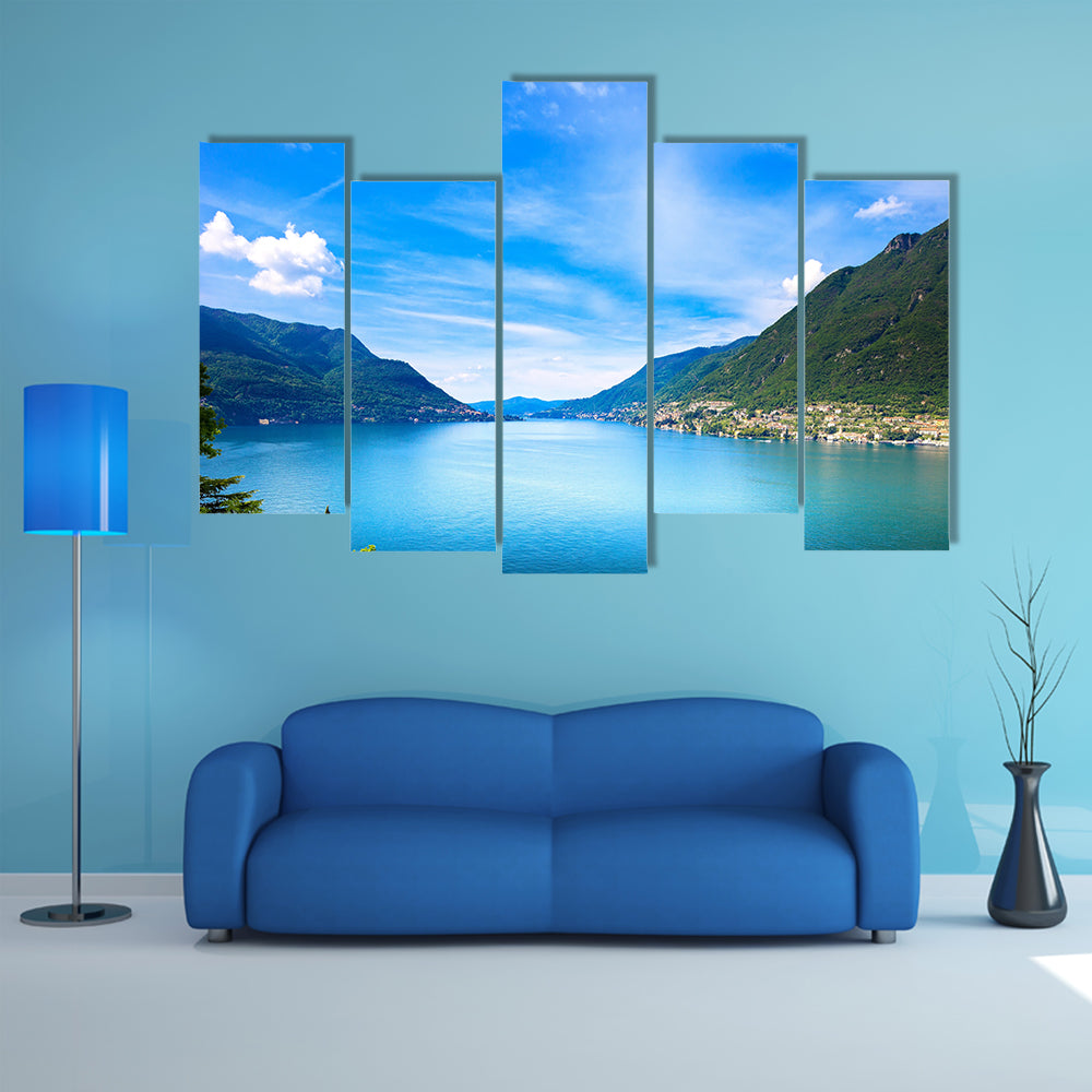 Como Lake landscape Cernobbio village, trees, and water Italy, Europe multi panel canvas wall art
