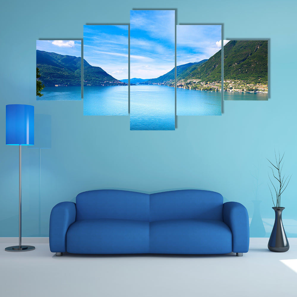 Como Lake landscape Cernobbio village, trees, and water Italy, Europe multi panel canvas wall art