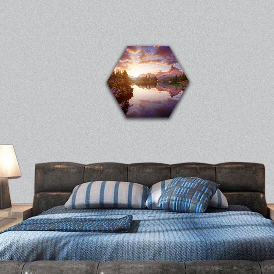 Lago Di federa See early in the morning hexagonal canvas wall art