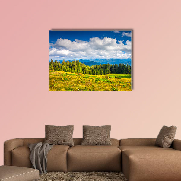 Carpathian summer landscape. Beautiful mountains on the blue sky canvas wall art