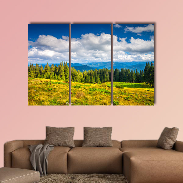 Carpathian summer landscape. Beautiful mountains on the blue sky canvas wall art