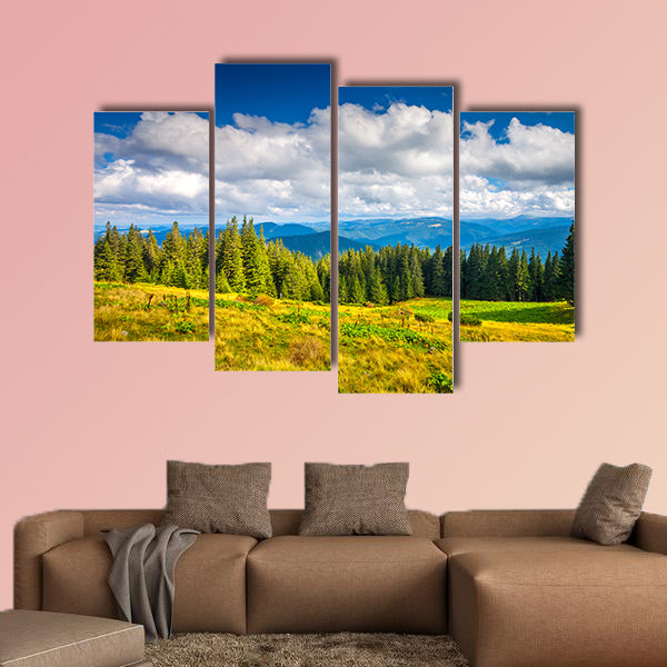 Carpathian summer landscape. Beautiful mountains on the blue sky canvas wall art