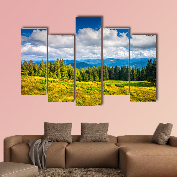 Carpathian summer landscape. Beautiful mountains on the blue sky canvas wall art