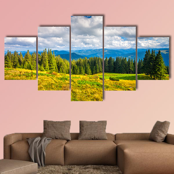 Carpathian summer landscape. Beautiful mountains on the blue sky canvas wall art
