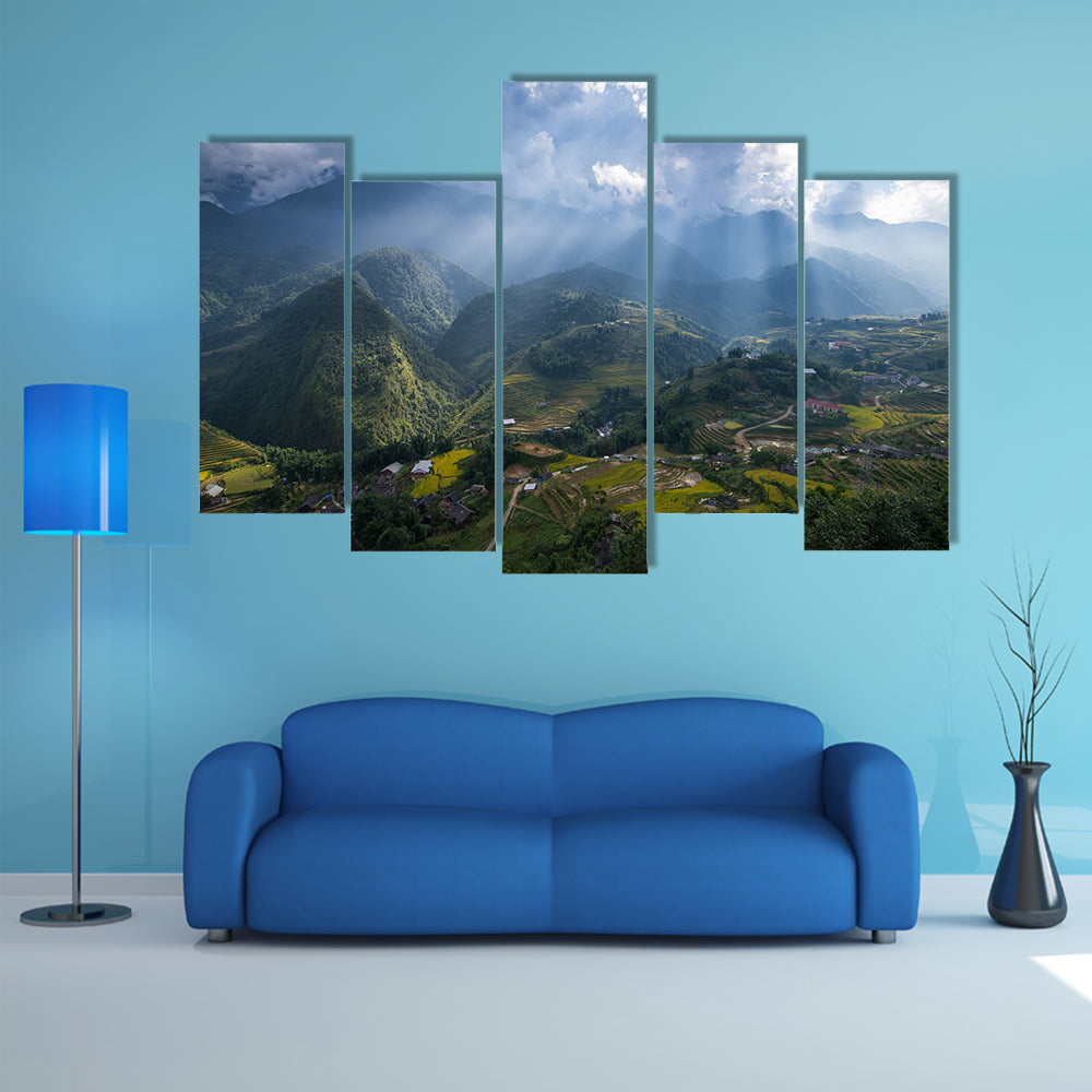 Rice fields on terraced in sunset at Sapa, Lao Cai, multi panel canvas wall art