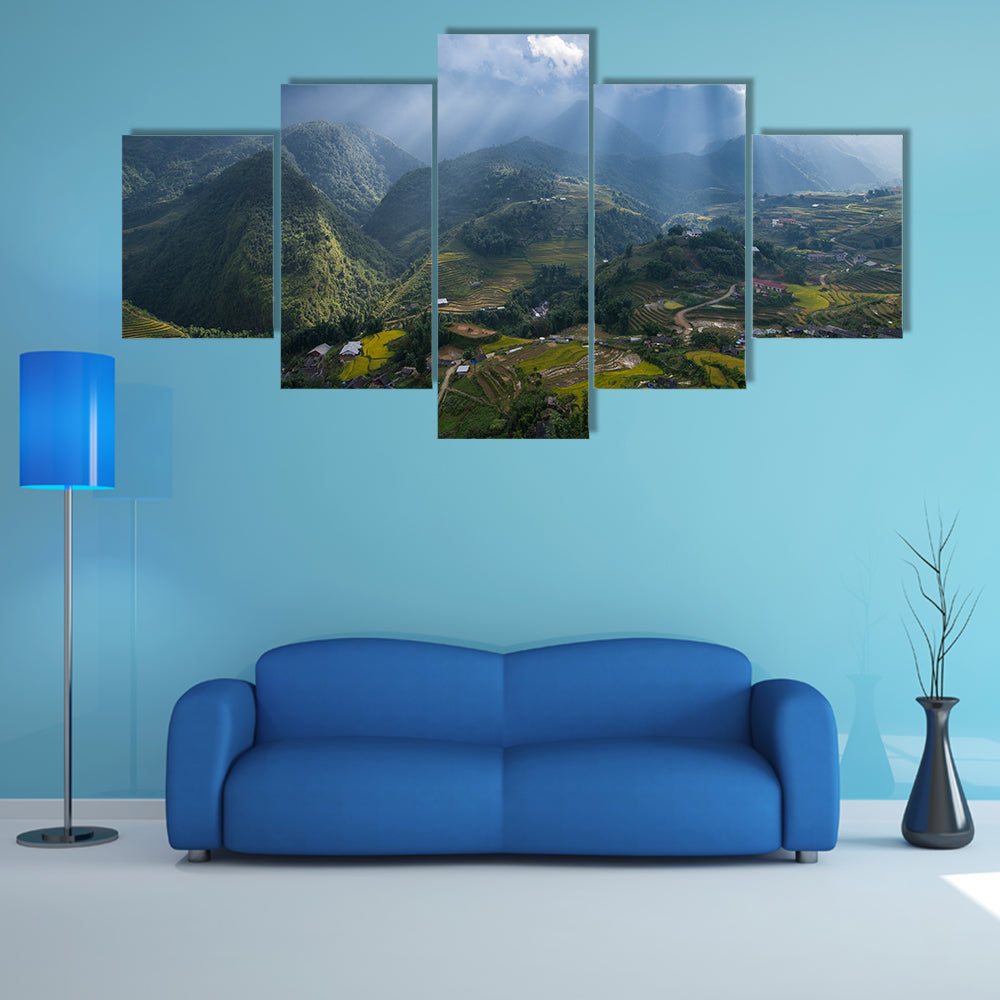 Rice fields on terraced in sunset at Sapa, Lao Cai, multi panel canvas wall art