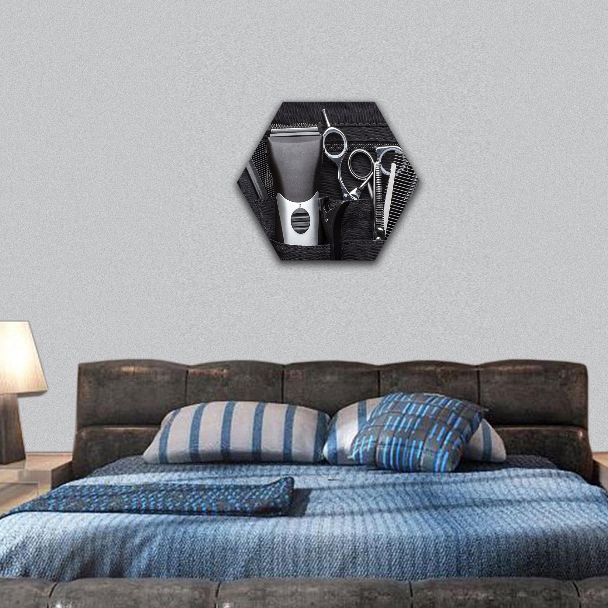 Professional tools of hairdresser hexagonal canvas wall art