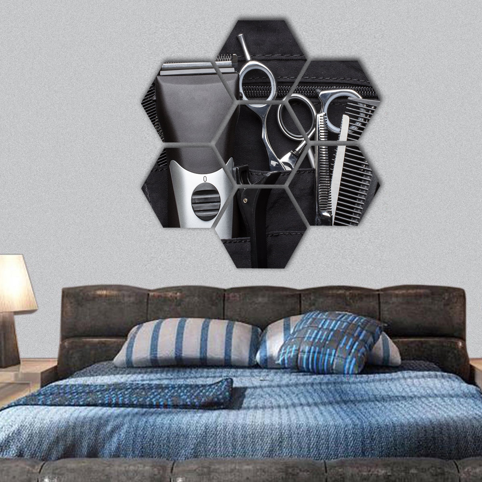 Professional tools of hairdresser hexagonal canvas wall art