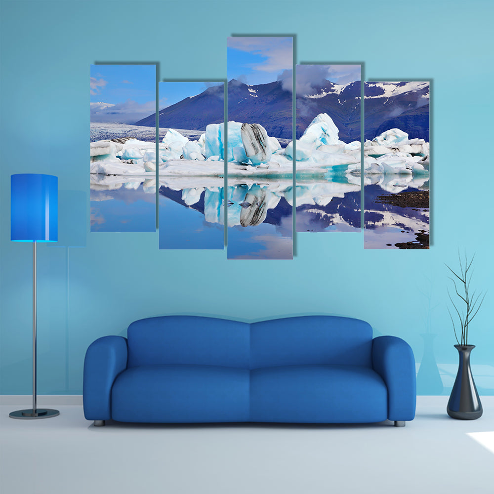 Sunrise, Icebergs and ice floes floating in the Gulf of Jökulsárlón in Iceland multi panel canvas wall art