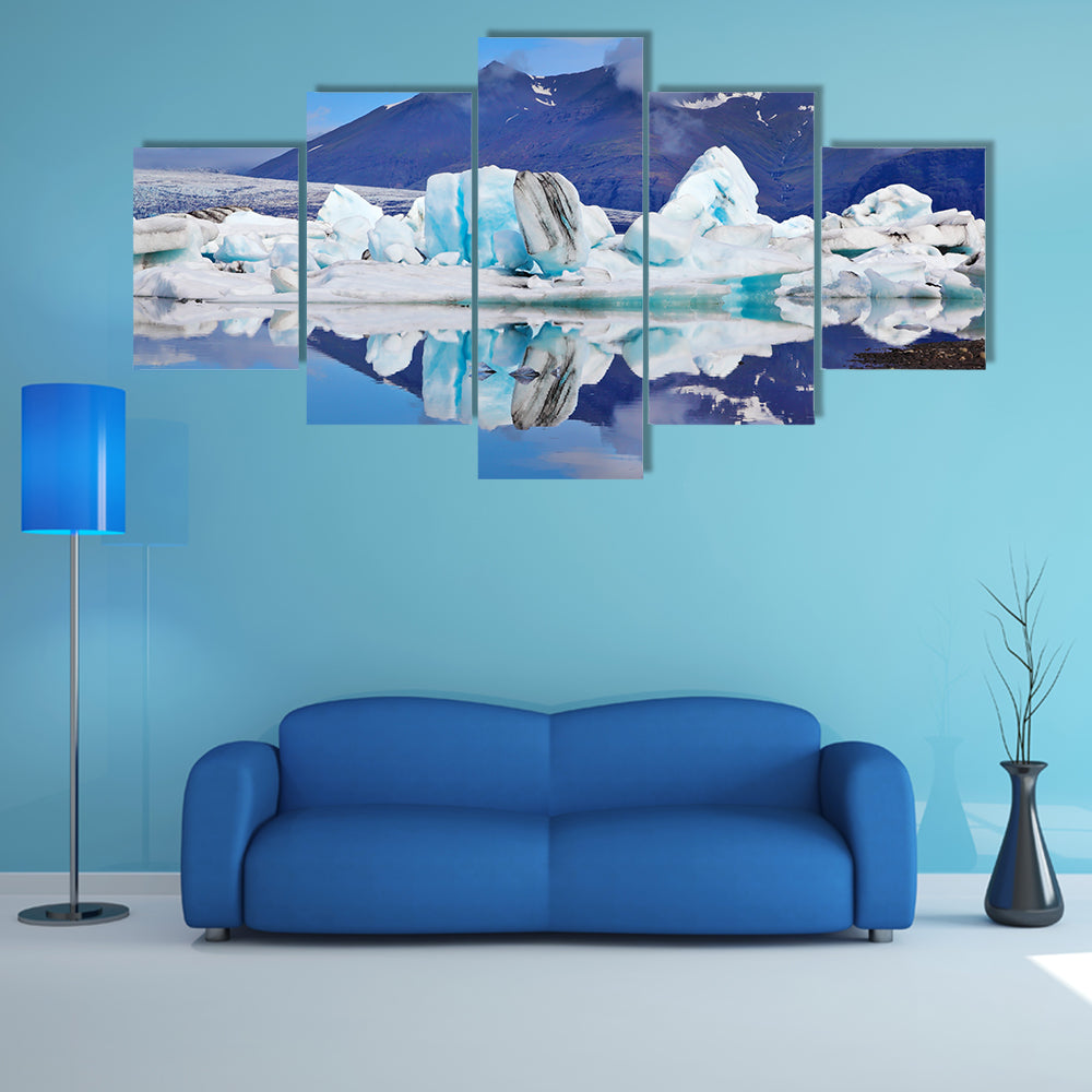 Sunrise, Icebergs and ice floes floating in the Gulf of Jökulsárlón in Iceland multi panel canvas wall art