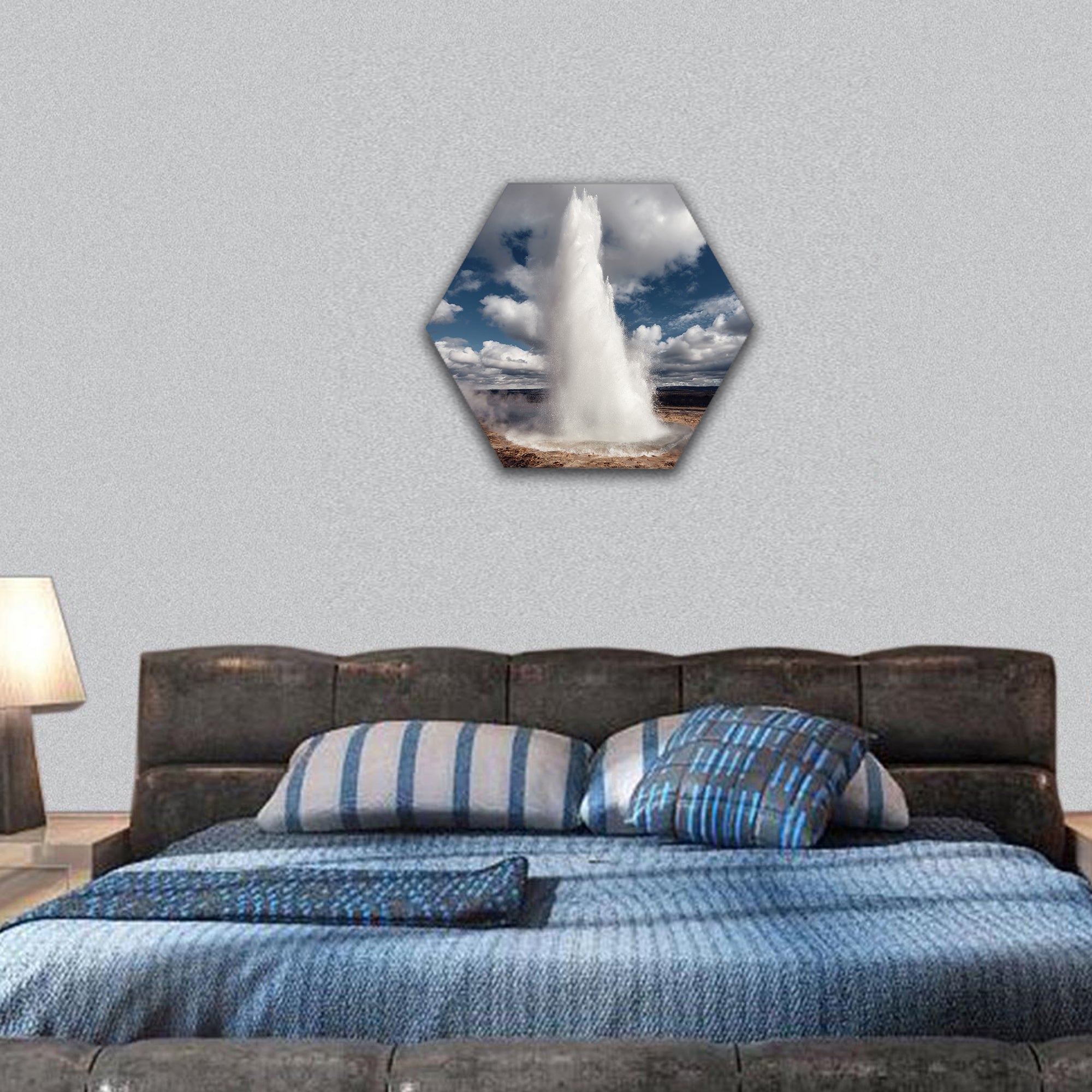 Eruption of Strokkur Geyser, Iceland hexagonal canvas wall art