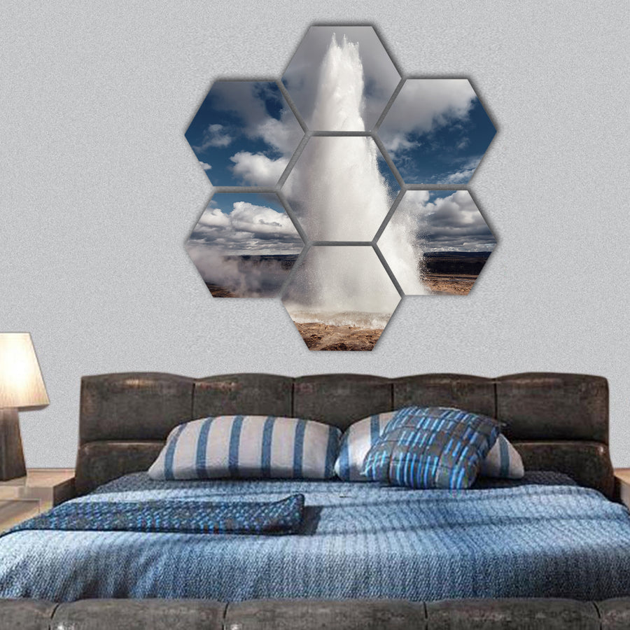 Eruption of Strokkur Geyser, Iceland hexagonal canvas wall art