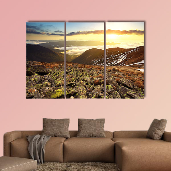 Stones on hill during sunset, beautiful natural  multi panel canvas wall art