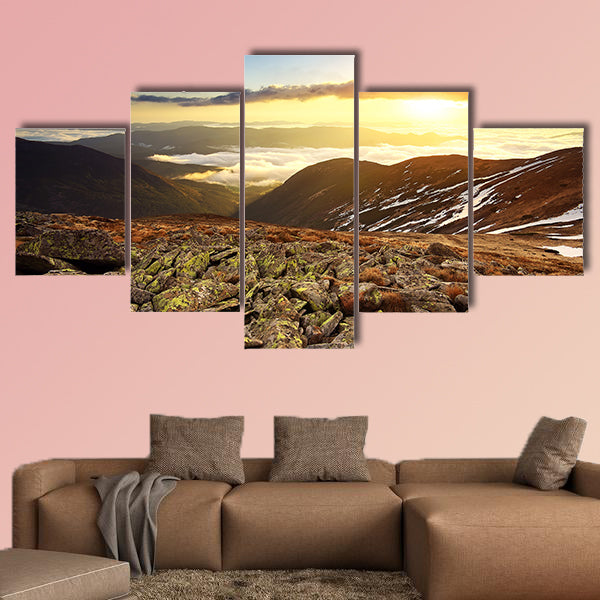Stones on hill during sunset, beautiful natural  multi panel canvas wall art