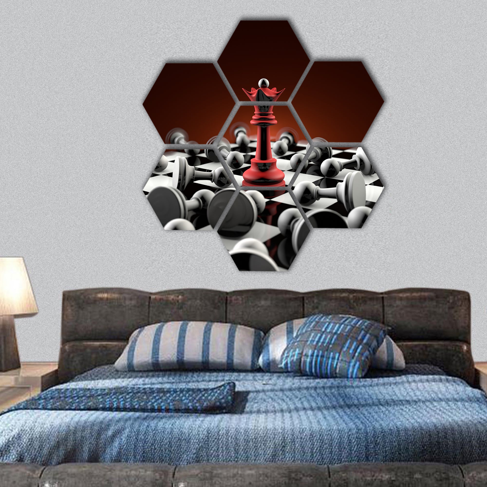 Dramatic art of chess composition hexagonal canvas wall art