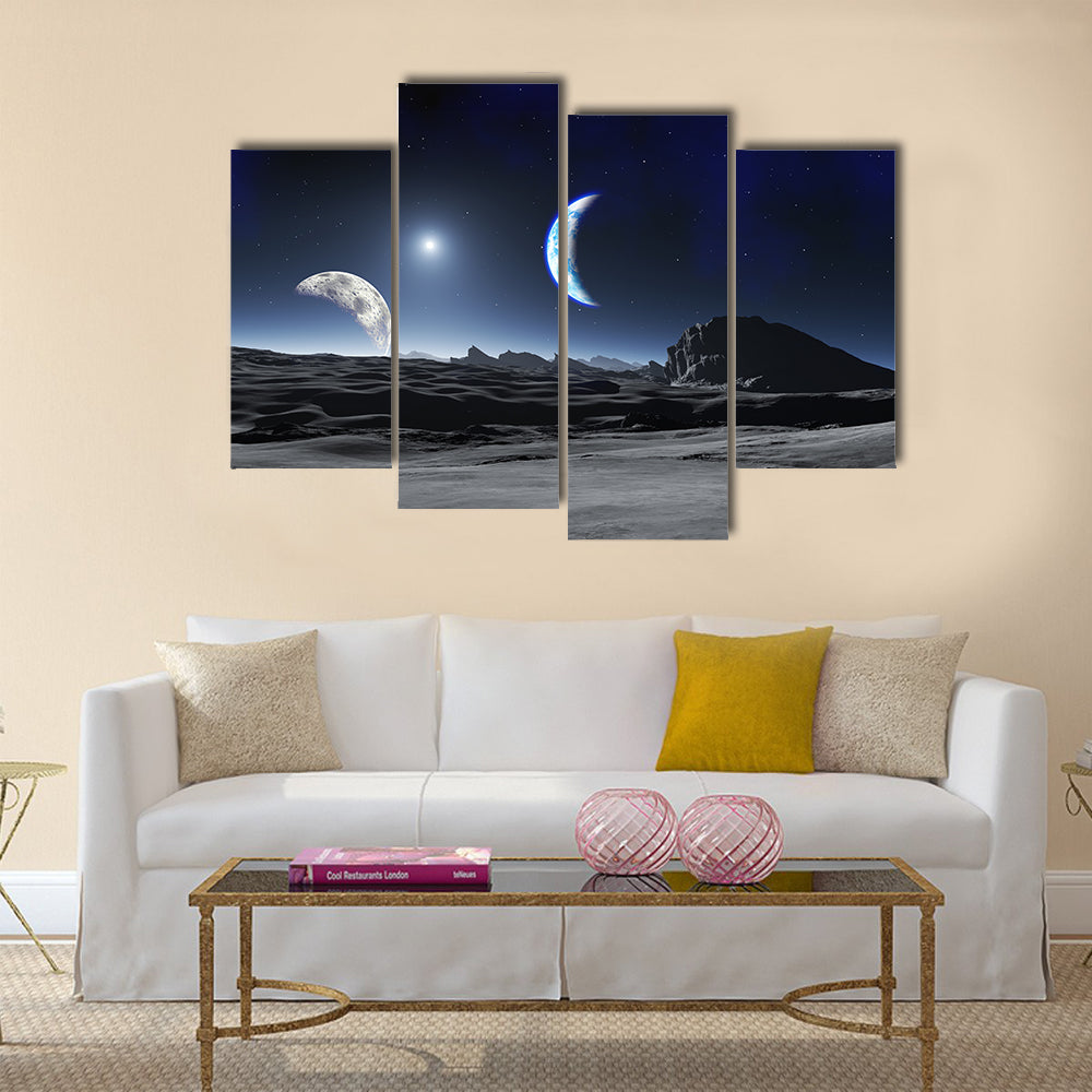 Earth Like Planet with two Moons Multi Panel Canvas Wall Art