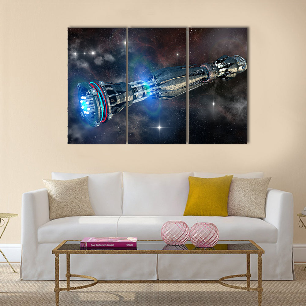 Alien mothership in deep space, for futuristic, fantasy or interstellar travel backgrounds, Multi Panel Canvas Wall Art