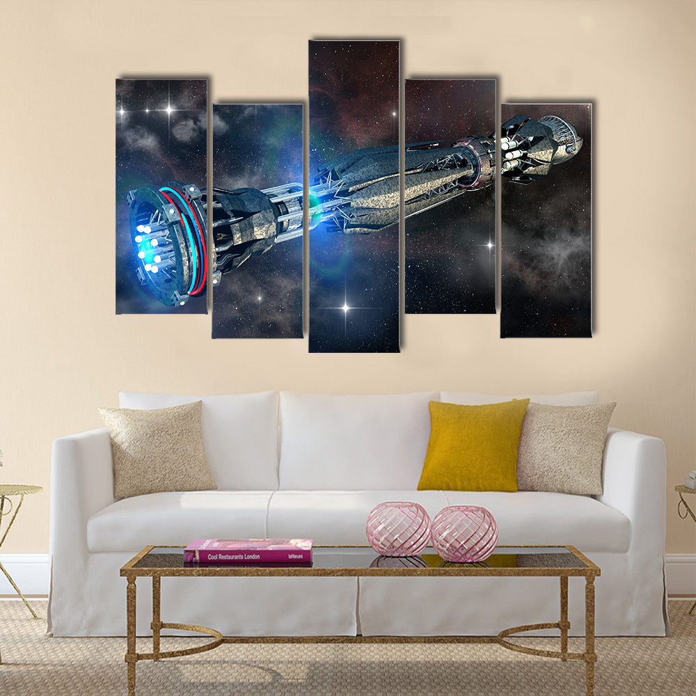 Alien mothership in deep space, for futuristic, fantasy or interstellar travel backgrounds, Multi Panel Canvas Wall Art