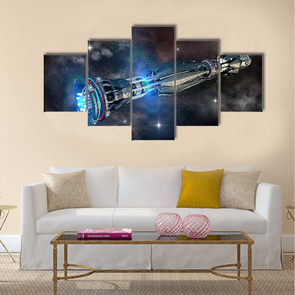 Alien mothership in deep space, for futuristic, fantasy or interstellar travel backgrounds, Multi Panel Canvas Wall Art
