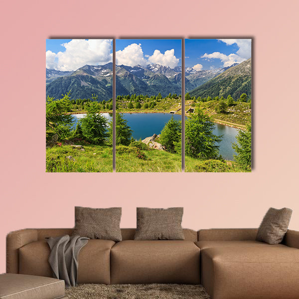 Doss dei Gembri small lake in Pejo Valley, Trentino, Italy Multi panel canvas wall art