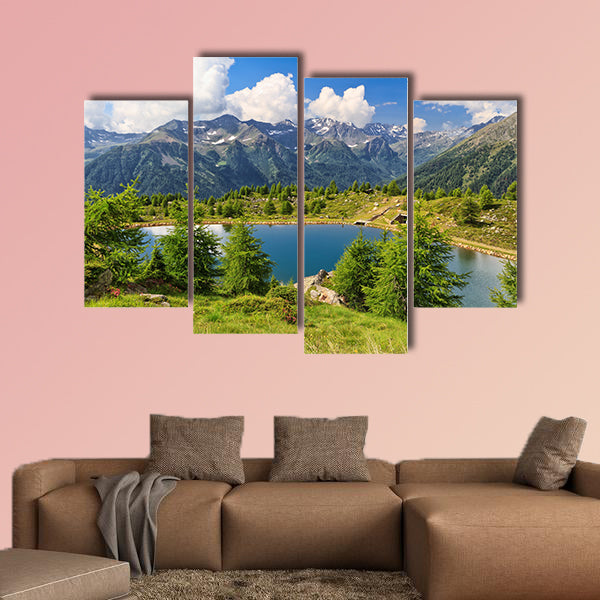 Doss dei Gembri small lake in Pejo Valley, Trentino, Italy Multi panel canvas wall art