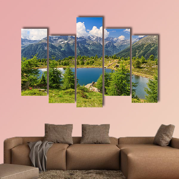 Doss dei Gembri small lake in Pejo Valley, Trentino, Italy Multi panel canvas wall art
