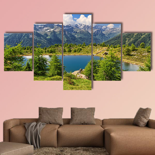 Doss dei Gembri small lake in Pejo Valley, Trentino, Italy Multi panel canvas wall art