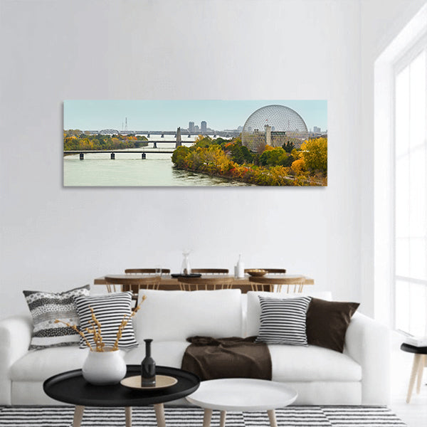 Montreal bridges over St.Laurence river in autumn panoramic canvas wall art