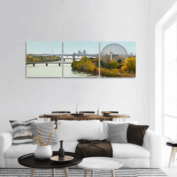 Montreal bridges over St.Laurence river in autumn panoramic canvas wall art