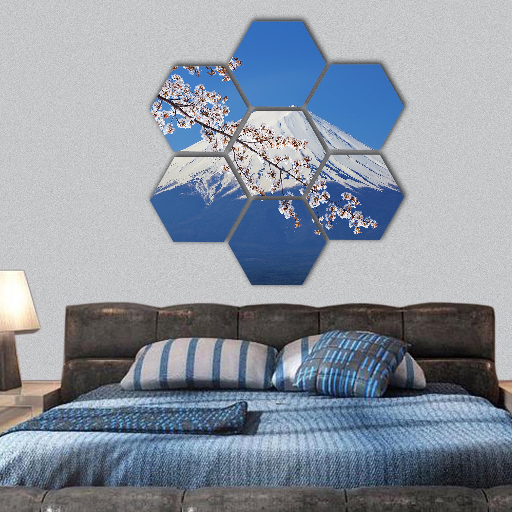 Peak of Mount Fuji with Cherry Blossom, Japan hexagonal canvas wall art