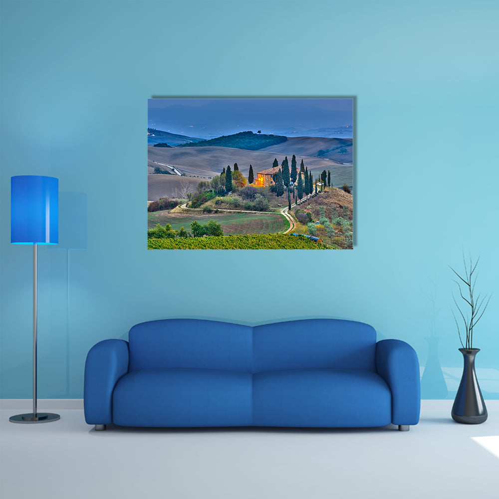 the most beautiful view of Tuscany at dusk, Italy multi panel canvas wall art