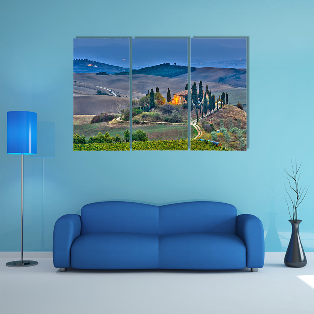 the most beautiful view of Tuscany at dusk, Italy multi panel canvas wall art