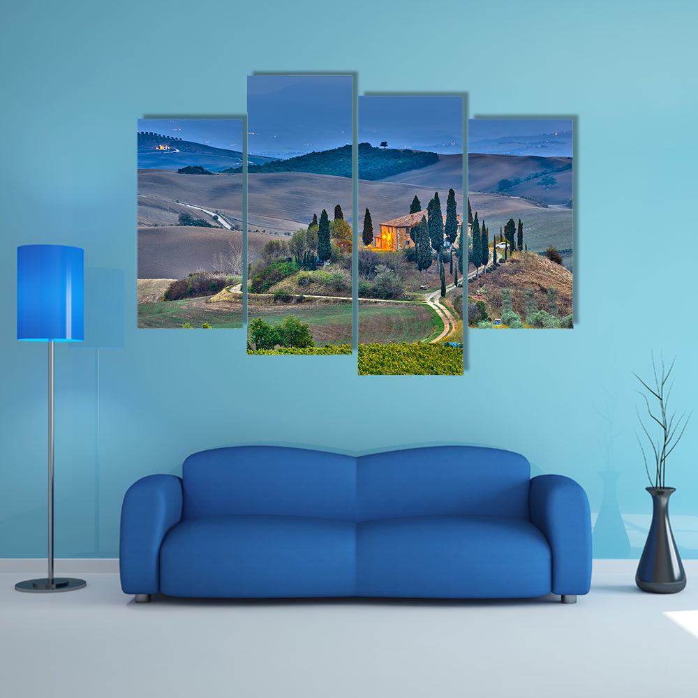 the most beautiful view of Tuscany at dusk, Italy multi panel canvas wall art