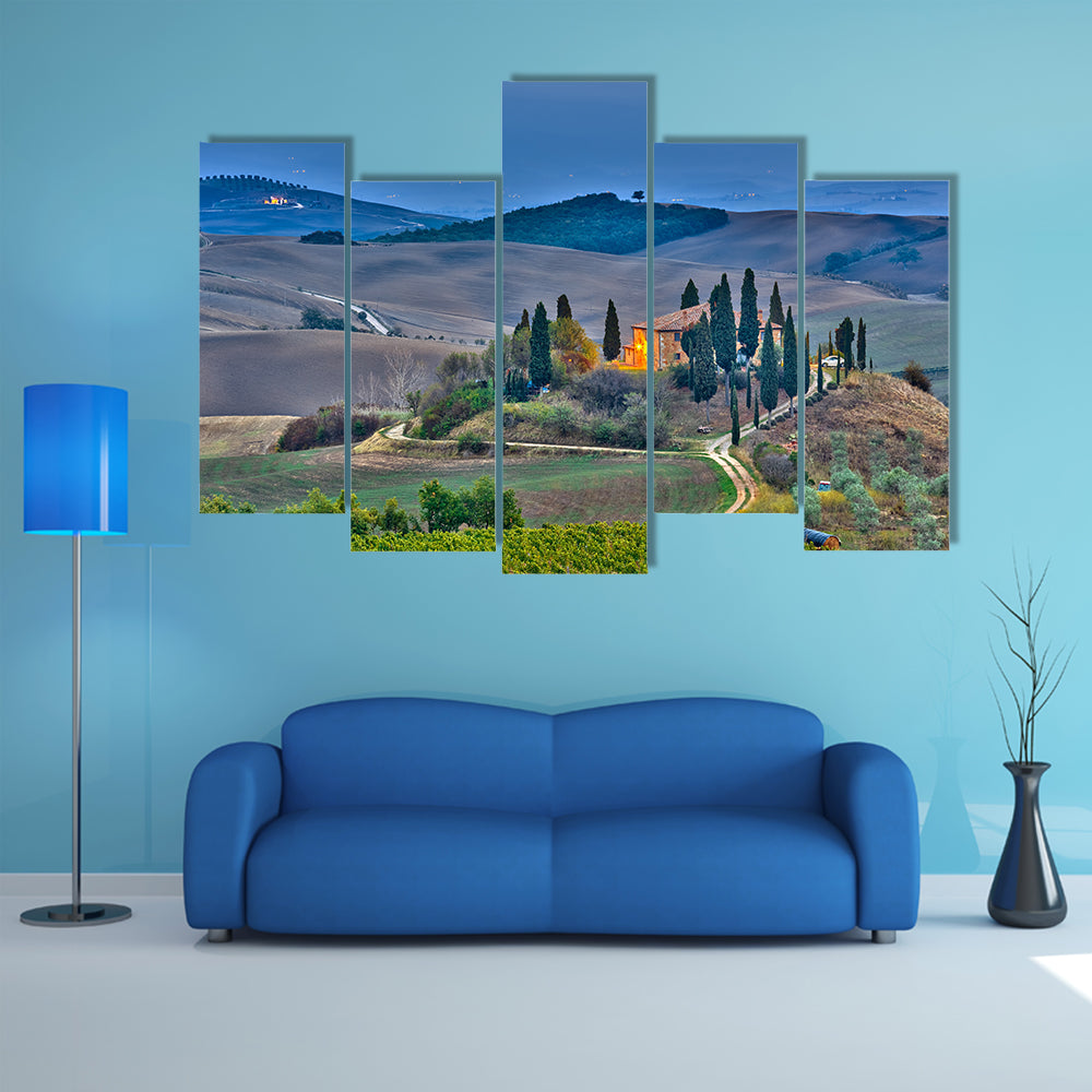 the most beautiful view of Tuscany at dusk, Italy multi panel canvas wall art