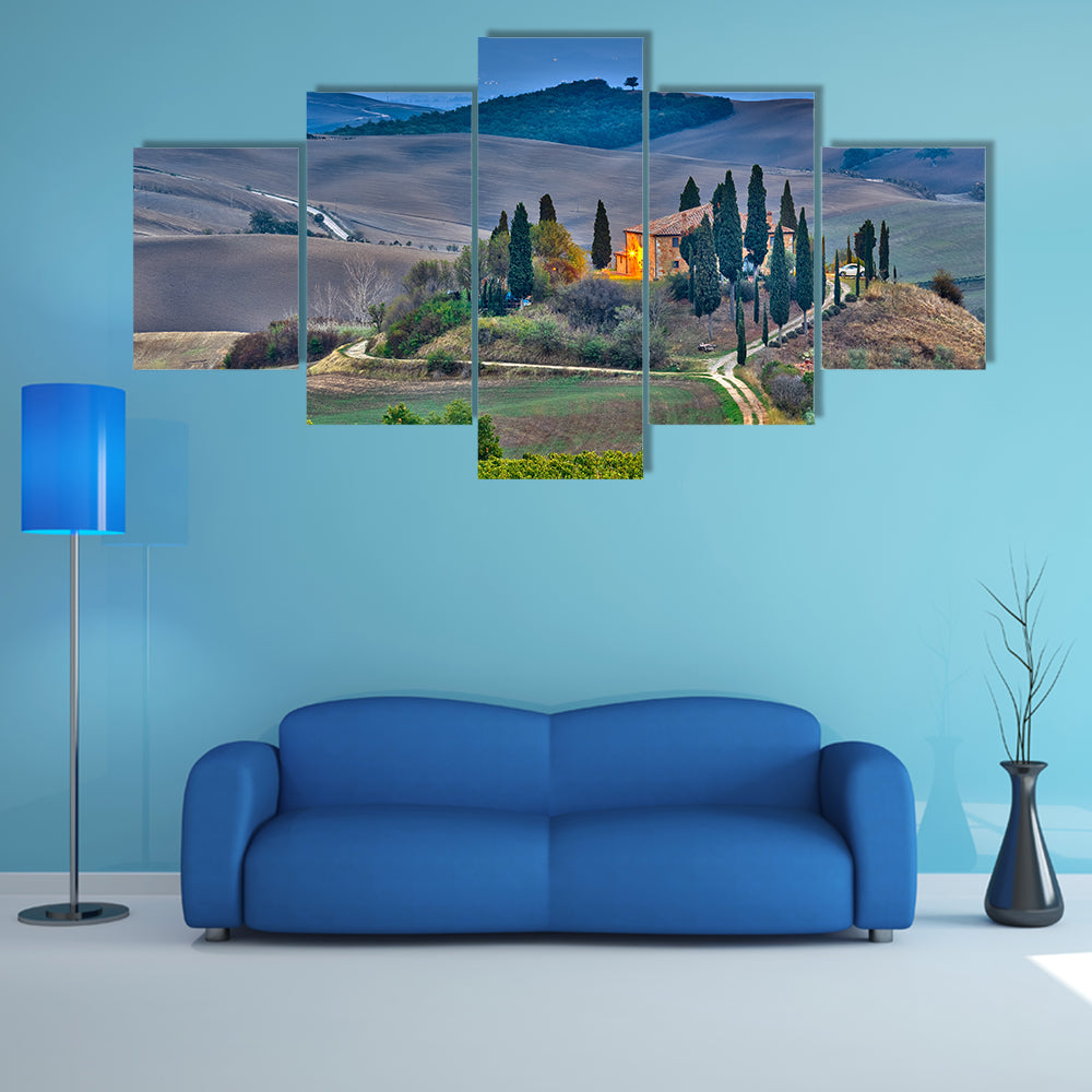 the most beautiful view of Tuscany at dusk, Italy multi panel canvas wall art