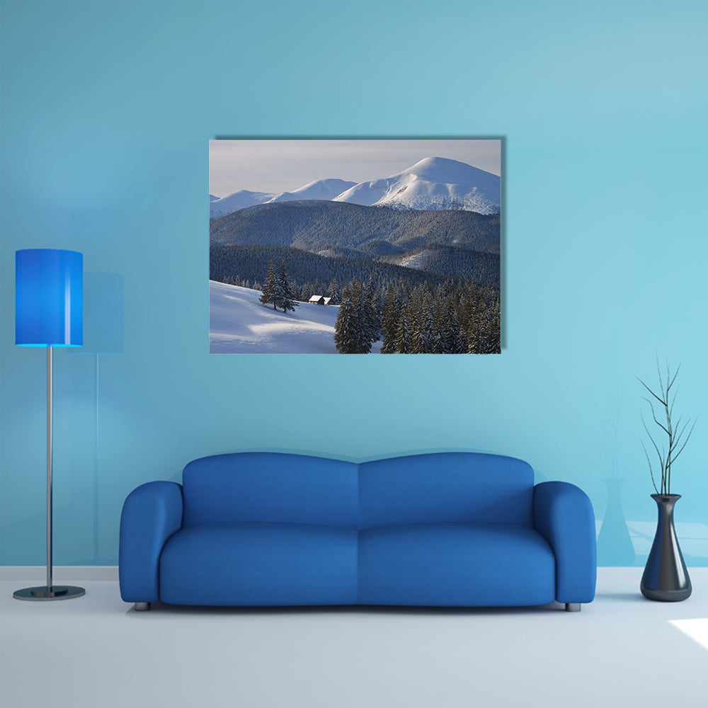 A Fabulous View Of Wooden Houses In The Mountains Multi Panel Canvas Wall Art