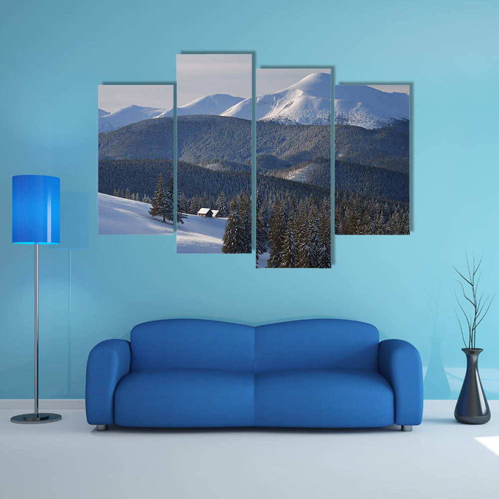 A Fabulous View Of Wooden Houses In The Mountains Multi Panel Canvas Wall Art