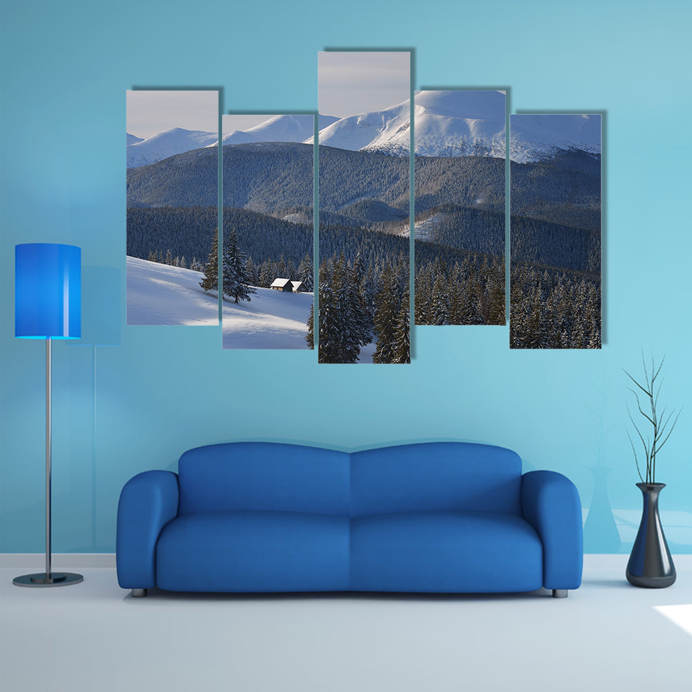A Fabulous View Of Wooden Houses In The Mountains Multi Panel Canvas Wall Art