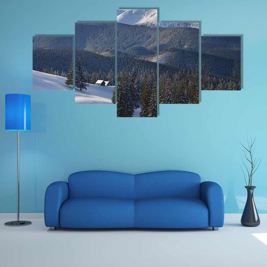 A Fabulous View Of Wooden Houses In The Mountains Multi Panel Canvas Wall Art