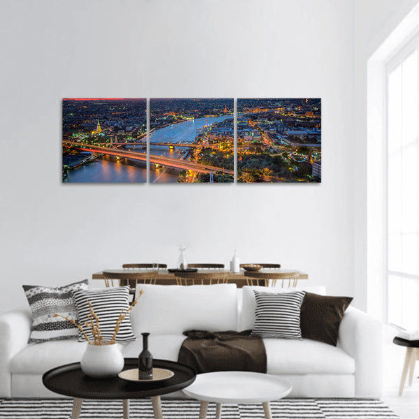 Bangkok highlight view River, wat, temple, vintage bridge panoramic canvas wall art