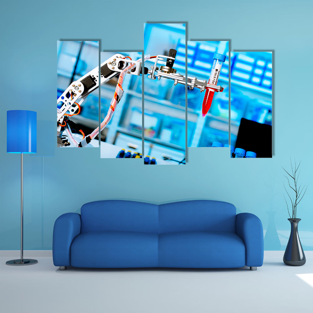 robot manipulates chemical tubes in the laboratory multi panel canvas wall art