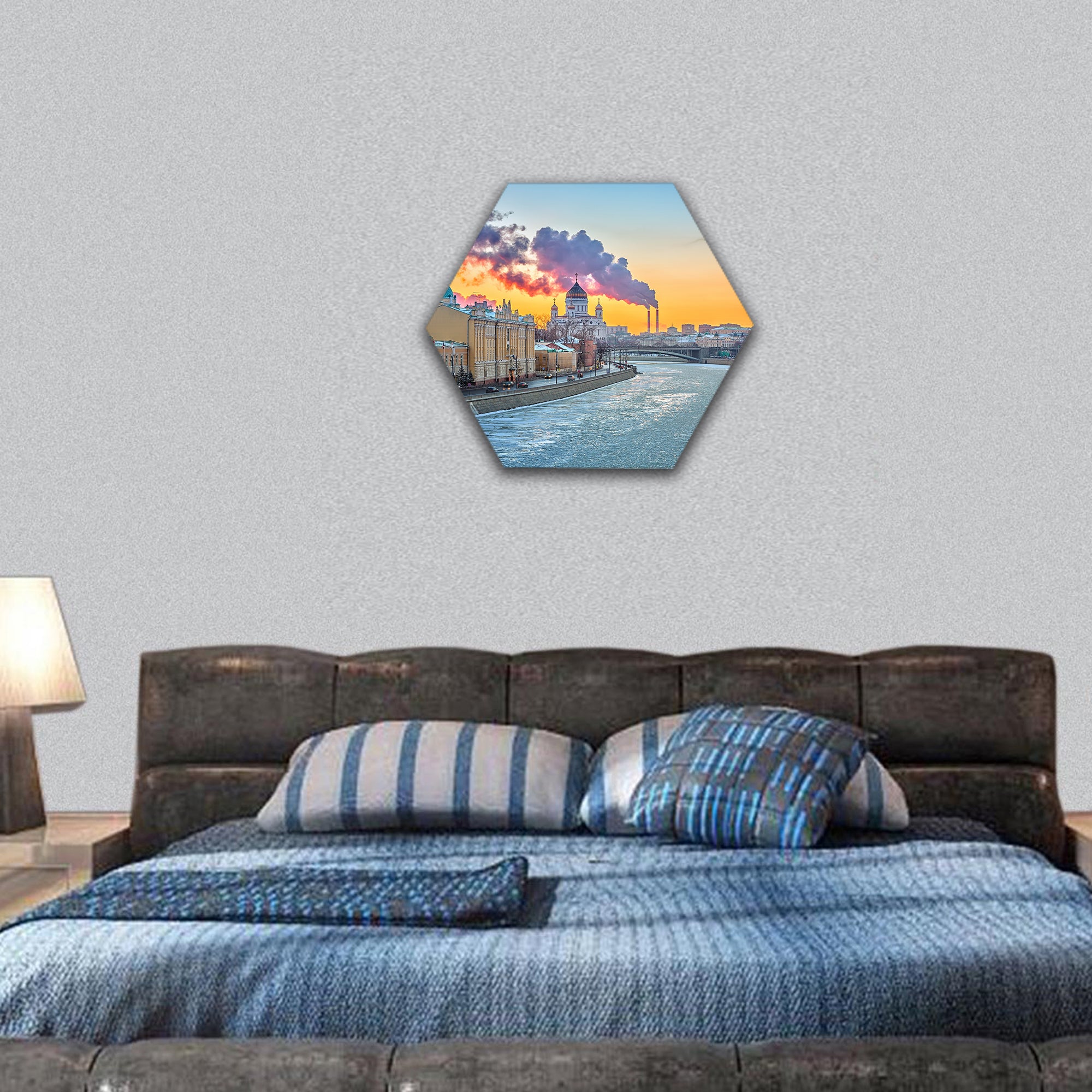 Winter in Moscow hexagonal canvas wall art