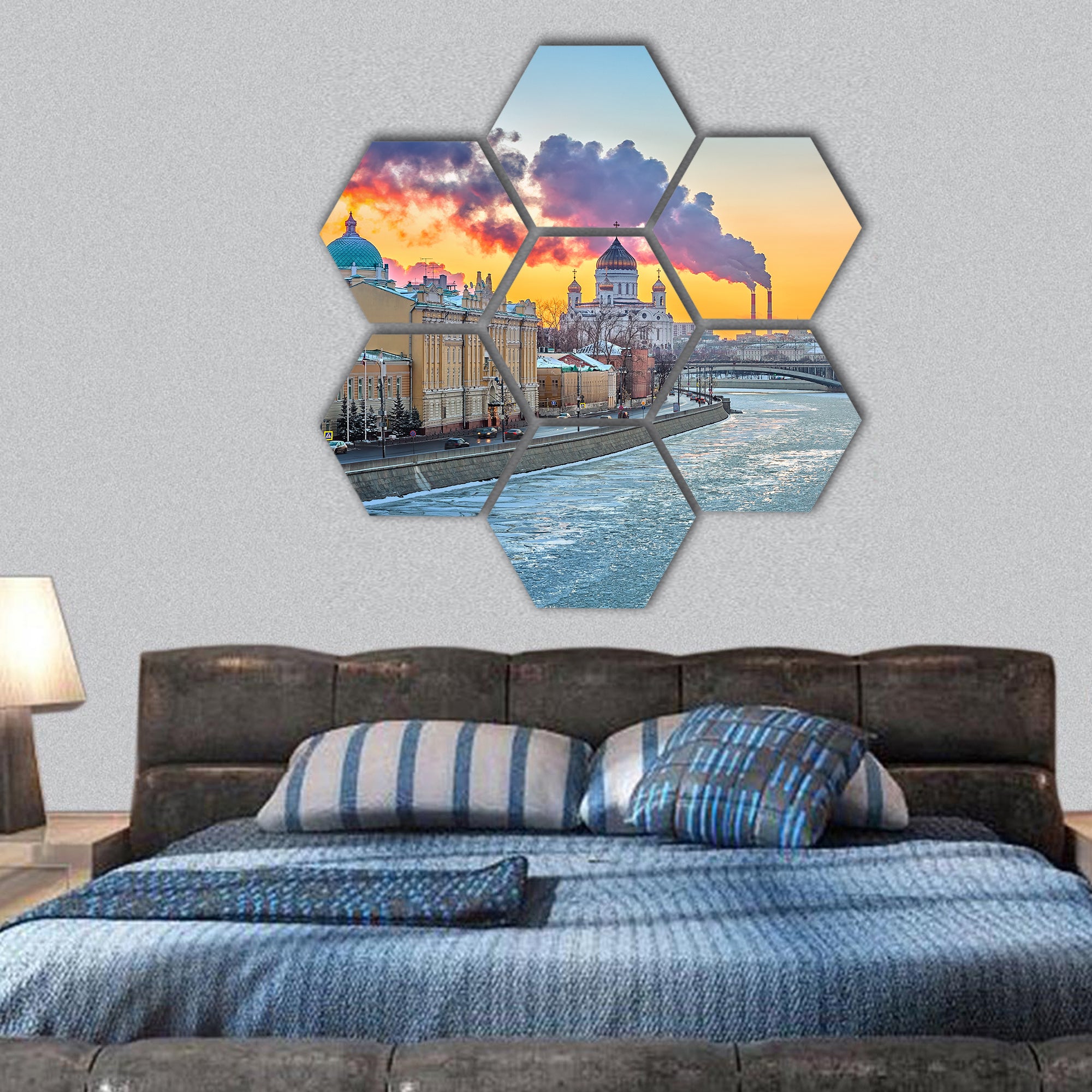 Winter in Moscow hexagonal canvas wall art