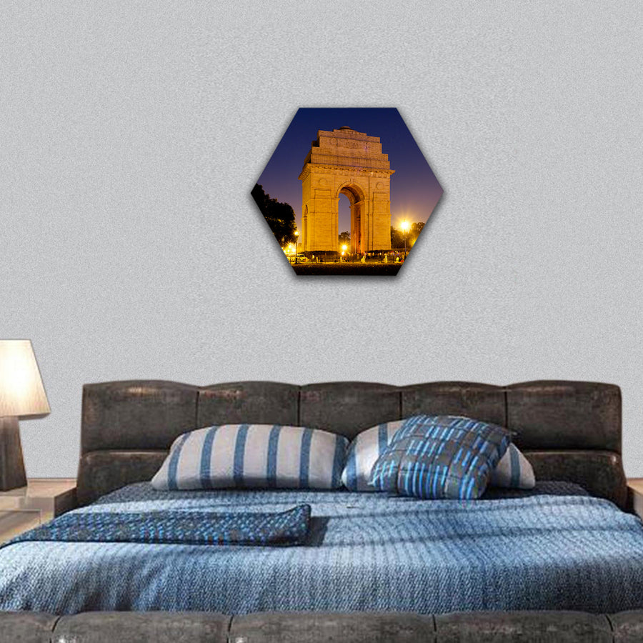 India Gate war memorial in New Delhi hexagonal canvas wall art